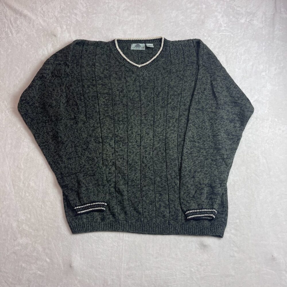 Fresno The Jean Company Men's Green V-Neck Ramie Cotton Blend Sweater Size L 90s